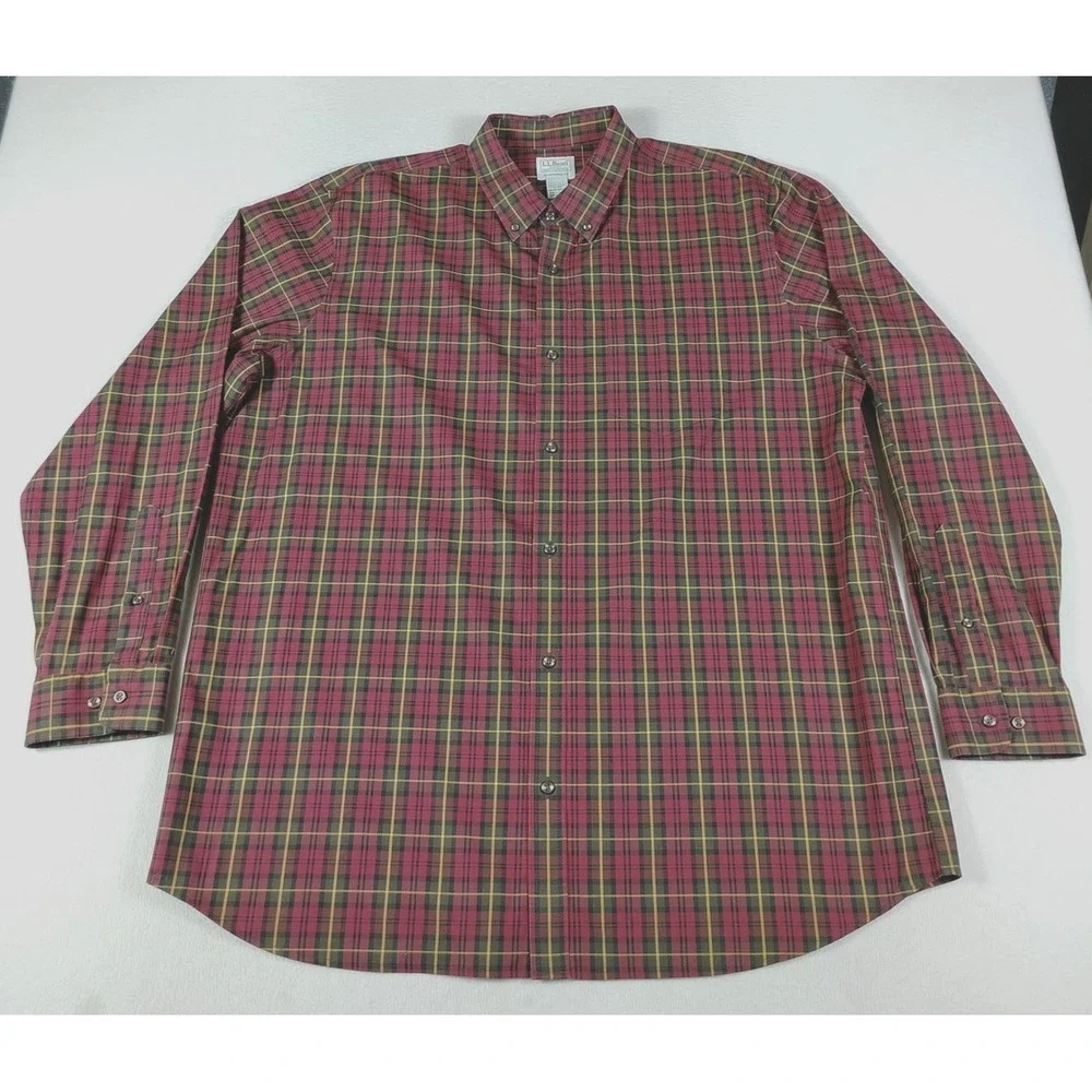 L.L.Bean Kennebunk Sport Shirt Mens XL Red Green Plaid Long Sleeve Office Casual